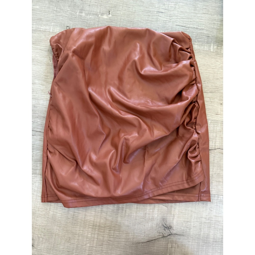 SHEIN SXY Faux Leather‎ Ruched Mini Skirt – Rust/Cognac – Size M